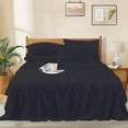 thumbnail image 3 of 1000 Thread Count 4-Piece 100% Egyptian Cotton Bed Sheets Luxury Hotel Sheets Fits Mattress Upto 21" Deep Pocket, Full Size - Black Solid, 3 of 8