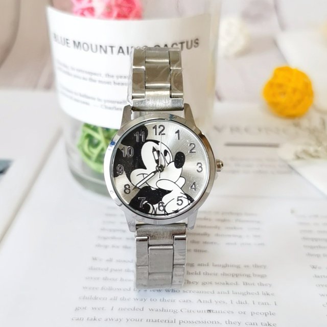 Reloj de acero con dibujos animados para niños y niñas, pulsera de cuarzo con diseño de Mickey Mouse y Minnie, ideal para regalo, 2024