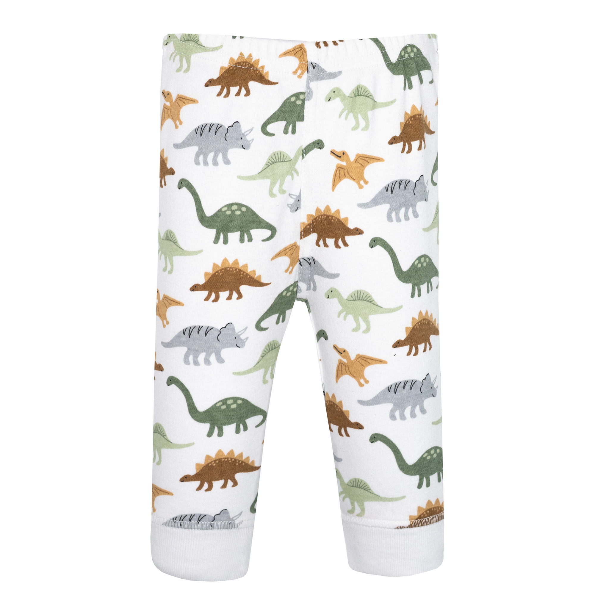 Hudson Baby Boy Cotton Pants and Leggings, Brown Sage Dinosaurs, Preemie