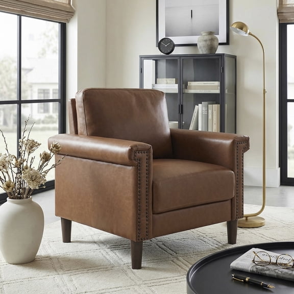 OakvillePark Hartwell Faux Leather Chair with Nailhead Trim, Chocolate
