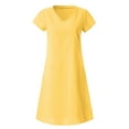 thumbnail image 4 of HOMBOM Beach Dresses for Women Yellow Mid-Length Shift Cotton Linen Solid 2025 V-Neck Short Sleeve Dresses XL, 4 of 5
