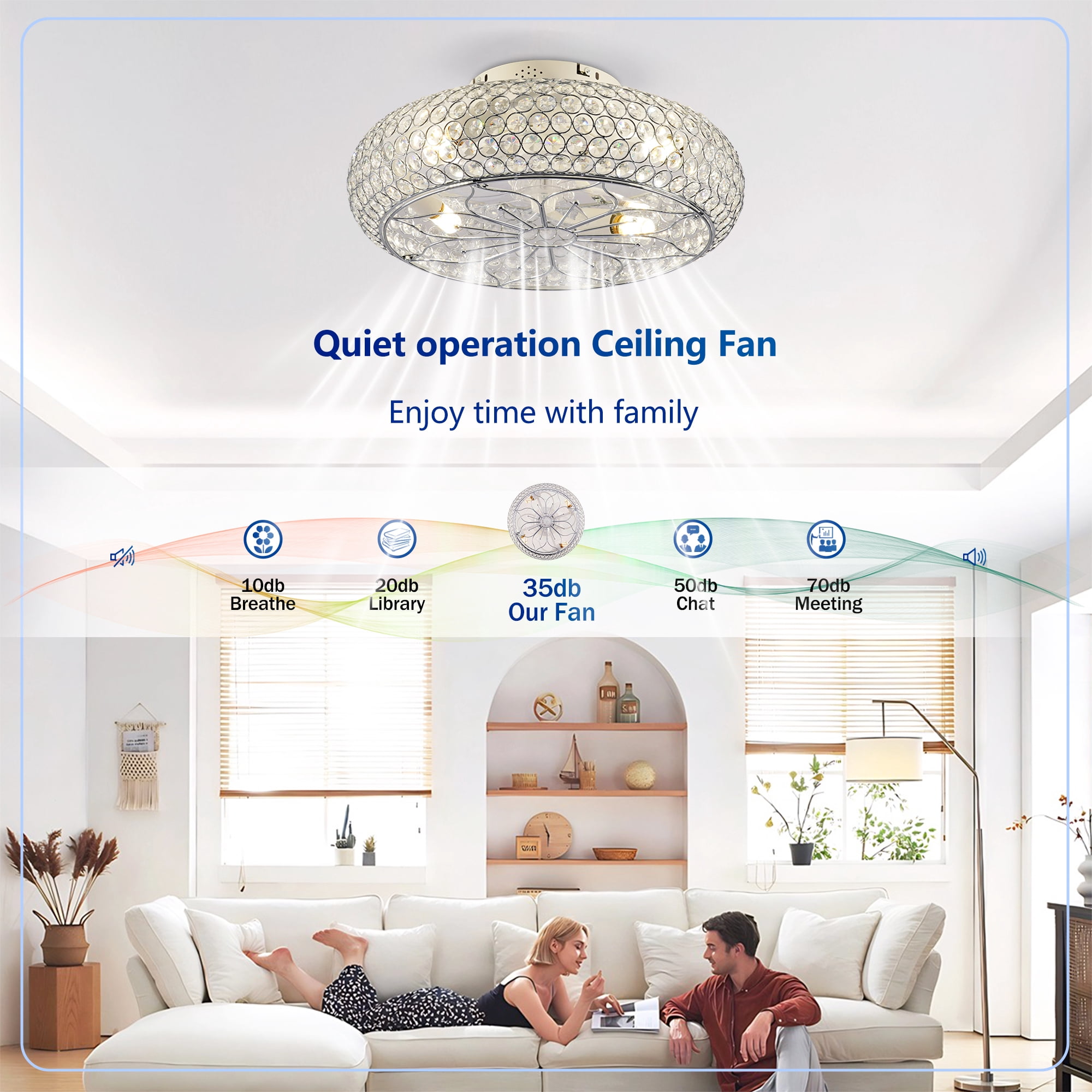 Leumius 20" Crystal Ceiling Fans with Light and Remote Control, Chandelier Fan 6 Speed DC Motor Reversible Ceiling Fan for Living Room Bedroom (NOT Included Bulbs)