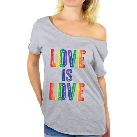 Awkward Styles Love is Love Off Shoulder Shirt Women's Gay Pride Baggy Shirt Women's Love Is Love Graphic Off Shoulder Tops T-shirt Love Tops