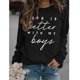 thumbnail image 2 of Sudadera de mujer con cuello redondo, diseño de patrón de letras, manga larga, sudadera informal holgada con capucha para uso diario, blanco (fuente negra) S, 2 of 5