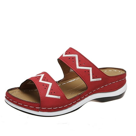 

Womens Sandals Pattern Toe Wave Sandals Women S Shoes Open Shoes Toe Round Beach Wedge Women S Sandals Women S Sandals Pu Red 40