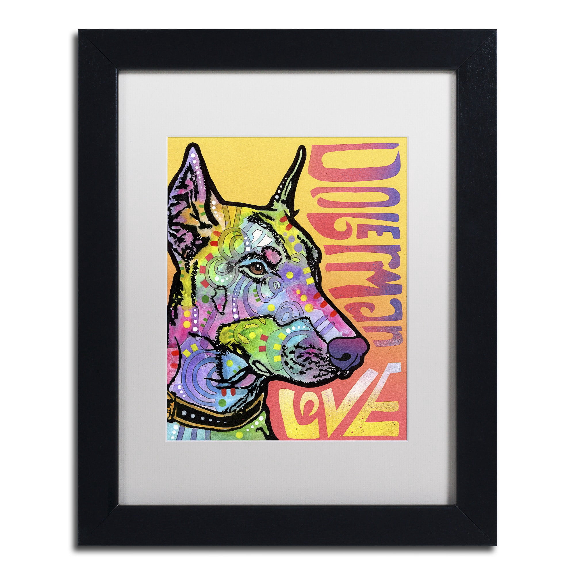 Trademark Fine Art 'Doberman Luv' Canvas Art by Dean Russo, White Matte, Black Frame
