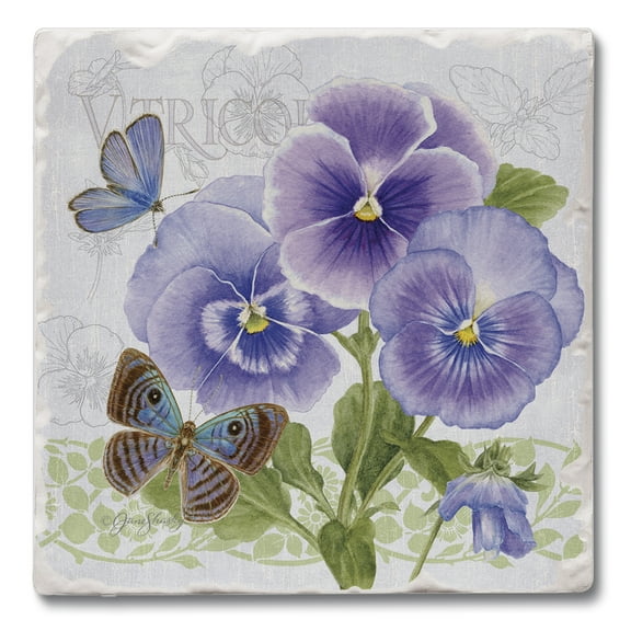 Thirstystone "Purple Pansies" Single Tumbled Tile Coaster