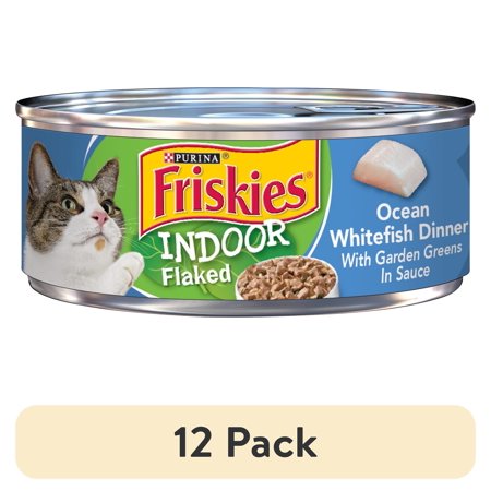 (12 pack) Purina Friskies Indoor Flaked Ocean Whitefish Dinner Wet Cat Food 5.5 oz Can