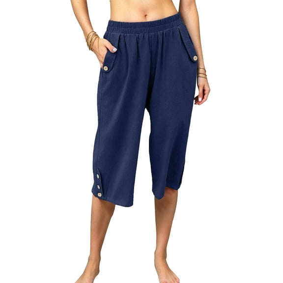 Weardear Womens Capri Pants Casual Cropped Pants Elastic Waist Summer Trousers 3/4 Length Pants with Pockets