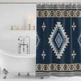 thumbnail image 2 of Polyester Fabric Blue Brown Boho Shower Curtain, Country Southwest Tribal Abstract Motifs Waterproof Bathtub Curtain Bathroom Decor Set with Hooks 36 x 78 Inches, 2 of 6