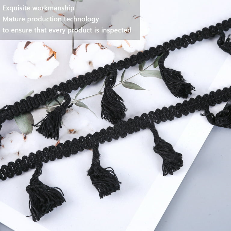 Cotton Tassel Fringe Trim, Lace Trim Ribbon Trimming for Sewing Crafts,  Clothing, Bedding, Curtains and More,Black 