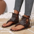 thumbnail image 6 of Samdudou Womens Flat Sandals Open Toe Thong Style Strappy Lace Up Front High Ankle Gladiator Silhouette Smooth Faux Leather Casual Beach Resort Vacation Shoes, 6 of 9