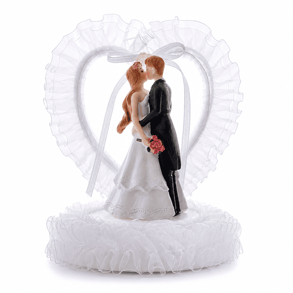 FURVENA 2026 New Bride Groom Figurines Wedding Cake Topper Party Heart Shaped Cake Topper Party for Valentine'S Day Wedding Decor for Wedding,Anniversary,Engagement,Bridal Shower,White