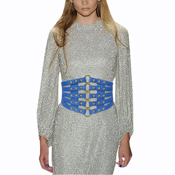 XDIAHBPL Belts For Women Vintage Wide Waist Elastic Stretch With Interlock Buckle Belt Blue