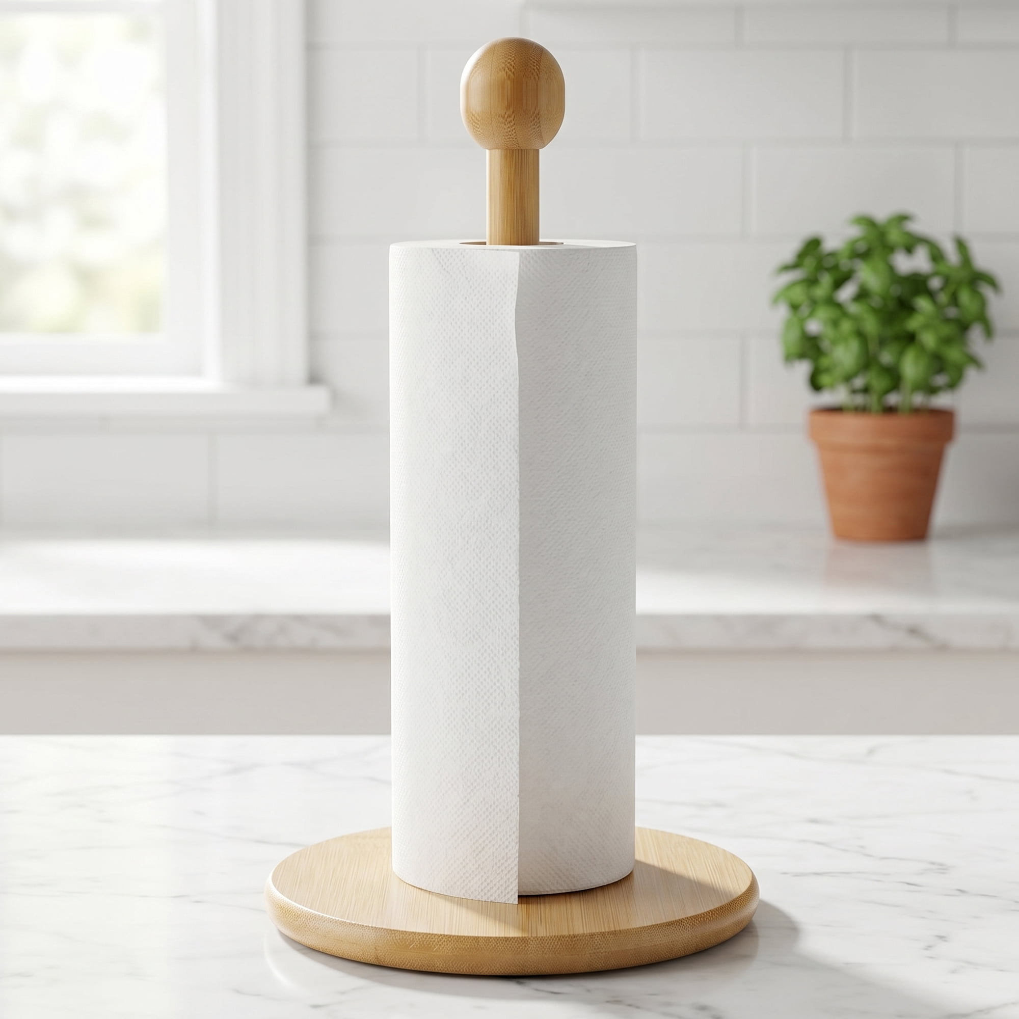 Unique Bargains Paper Towel Holder Countertop Durable Base Wood Natural C 11.6x5.7inch
