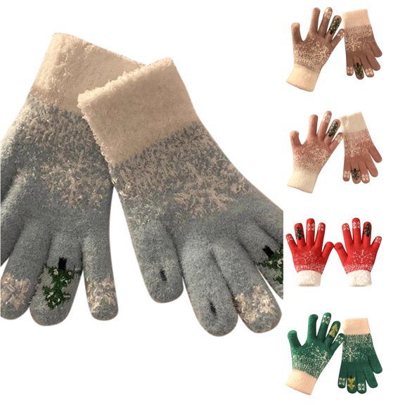 SUXIAN Winter Gloves Women Christmas Fingerless Touchscreen Knitted Five Finger Thermal Warmth Festive Holiday Gloves Winter Womens Light Blue One Size
