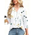thumbnail image 5 of VDJ Womens Blouses Dressy Casual Tunic Tops Summer Fall 3/4 Sleeve Length V Neck Business Work Floral White Tops Size M, 5 of 7