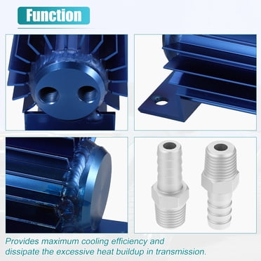 12" Double Pass Transmission Oil Cooler - Aluminum Alloy, 1/4" NPT Fittings, Universal Fit For Cars & Trucks (Blue)