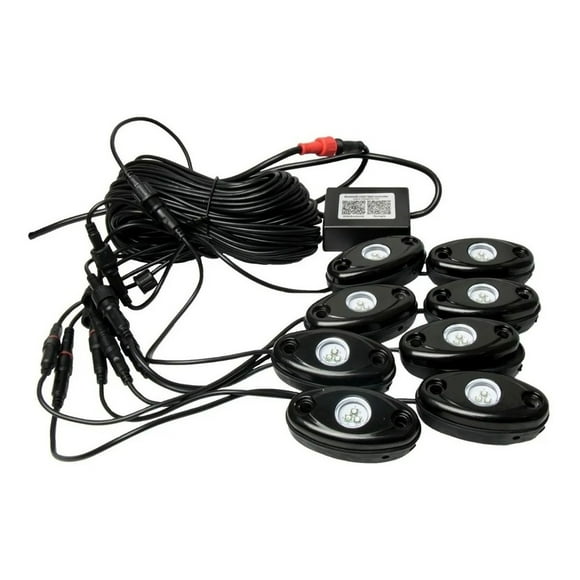 Dunari Powersports Kit de Luces Led RGB con 8 Luces Bluetooth App Universal Compatible con Rock Universal Off Road Arizone Led Rock Rgb 8 Luces Bluetooth App Universal