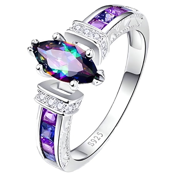 DESIGNICE Women's Fashion 925 Silver Jewelry Mystic Topaz Wedding Engagement Ring