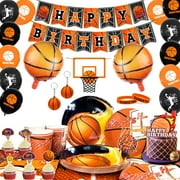 Basketball Birthday Decorations,160pcs Basketball Party Supplies and Decorations Set - Basketball Balloons Banner Tablecloth Plates Cups Napkins ect, for Kids And Adult Basketball Theme Party