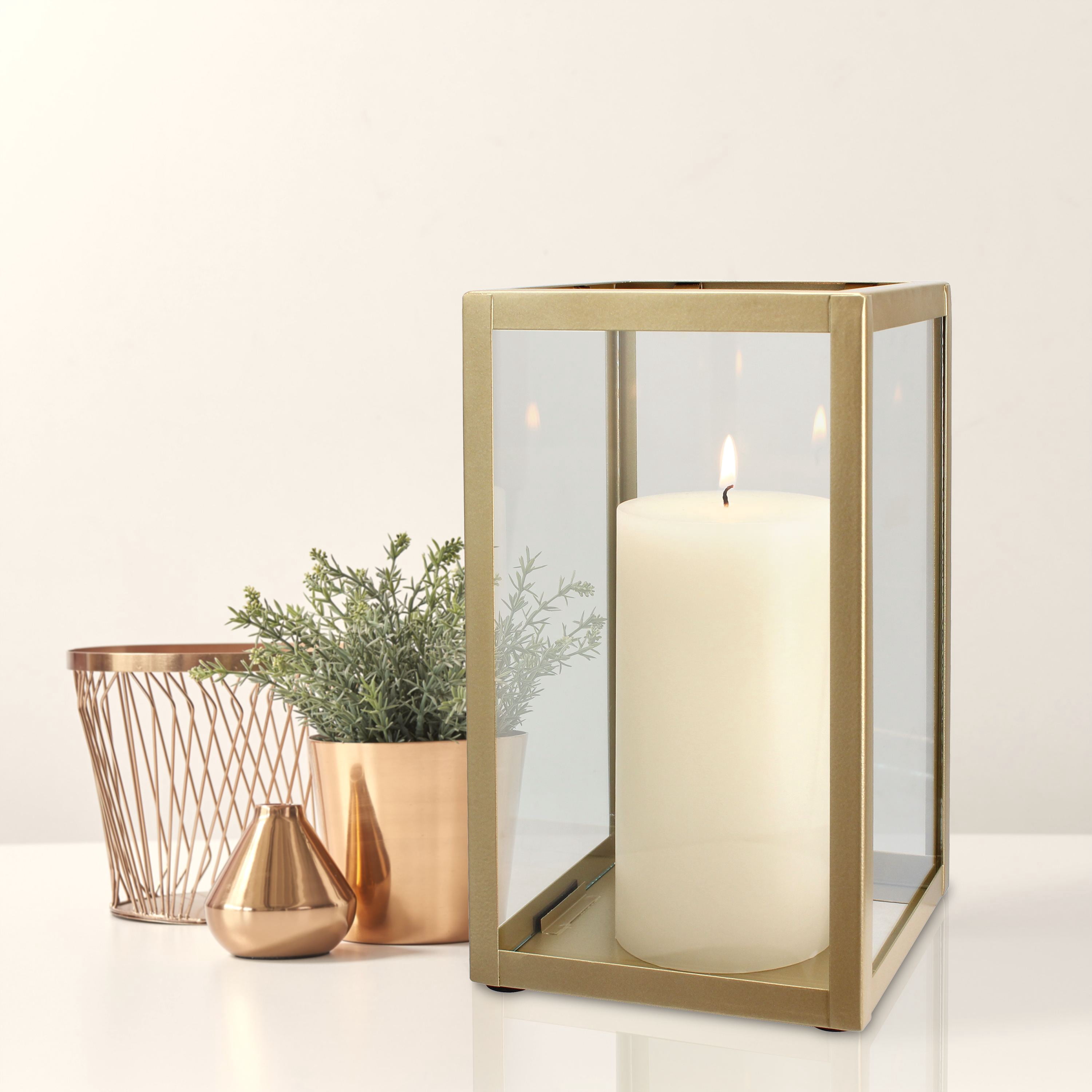 Better Homes & Gardens Indoor Decorative Metal Candle Holder Lantern, Gold, Large