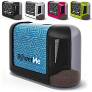PowerMe Powered Hand Held Manual Electric Pencil Sharpener with Cover, Blue
