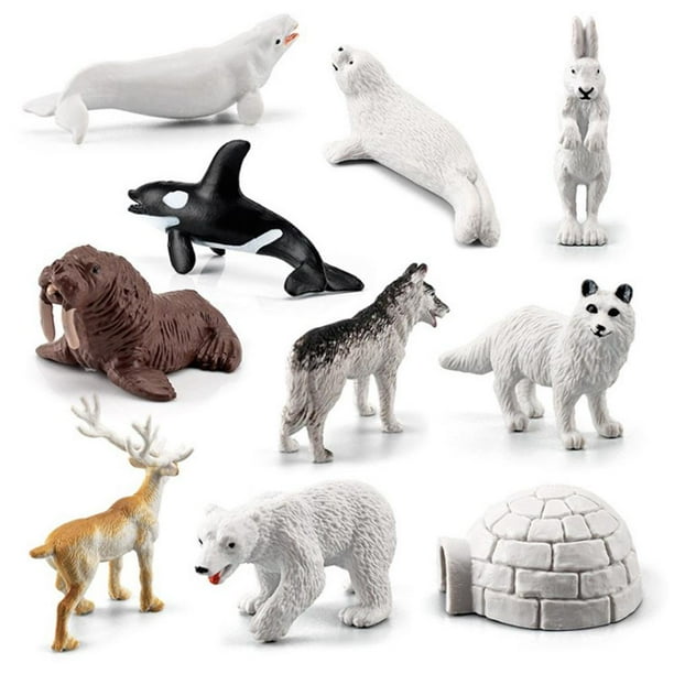 Juego de 10 figuras de animales marinos del océano del Círculo Polar Ártico, modelos de aprendizaje de animales, figuras de Navidad, Año Nuevo, regalo de cumpleaños para niños