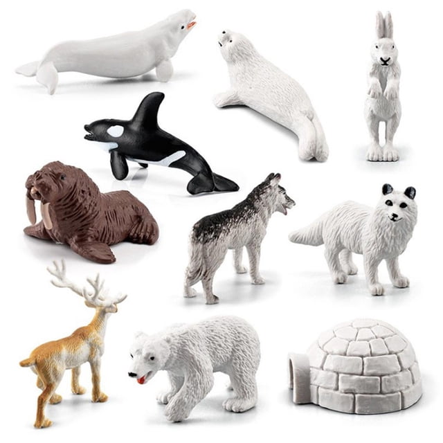 Juego de 10 figuras de animales marinos del océano del Círculo Polar Ártico, modelos de aprendizaje de animales, figuras de Navidad, Año Nuevo, regalo de cumpleaños para niños