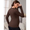 thumbnail image 4 of DARING DIVA Women's Maternity Stretchy Fitted Crew Neck Long Sleeve Tops S Brown, 4 of 8