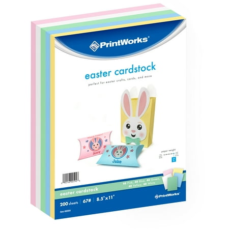 Cardstock Collection - Printworks Easter Cardstock Collection, 67lb Heavyweight Cardstock, Includes Pastel Pink, Green, Yellow, Blue, and White Cardstock, 200 sheets total