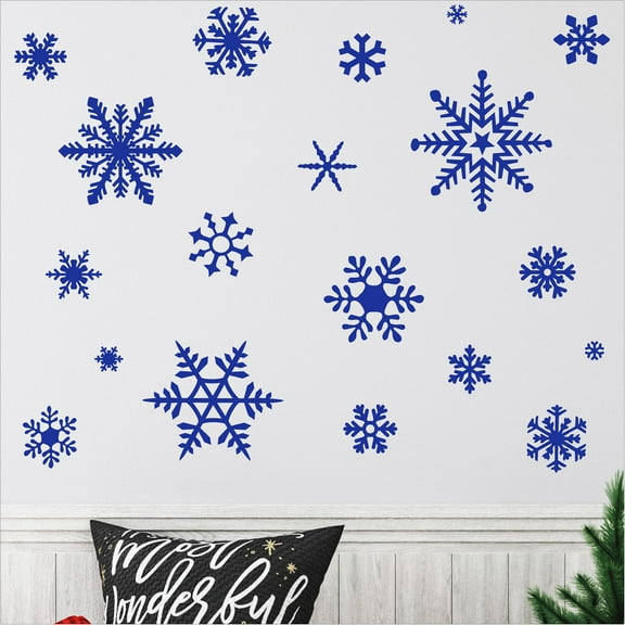 Winter Snowflakes Christmas Decals and Decor Vinyl Lettering Decal Stickers Self Adhesive - XL set of 20- Sizes Range from 4"-12" - Color: Blue