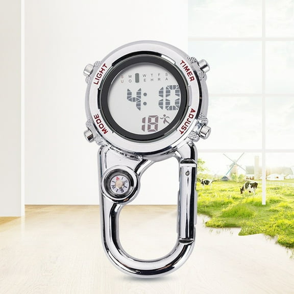 Opolski Digital Carabiner Watch Anti-oxidation Shock Resistance Anti-scratch Backpack Belt Pocket Clip on Watch for Outdoor
