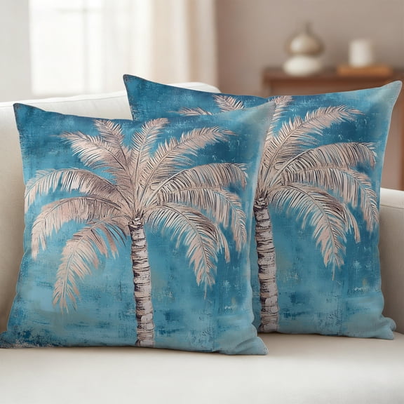 Turquoise Palm Trees Tropical Outdoor Pillow Covers 26x26 Set of 2,Waterproof Patio Throw Pillowcase Protectors,Summer Coastal Seaside Square Decorative Pillow Shams Cushion Covers for Seat Bed Couch
