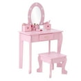 thumbnail image 1 of Shininglove Girls Makeup Table Set with Mirror, 2 in 1 Princess Dressing Vanity Table and Stool Set for Little Girls, Pink, 1 of 6