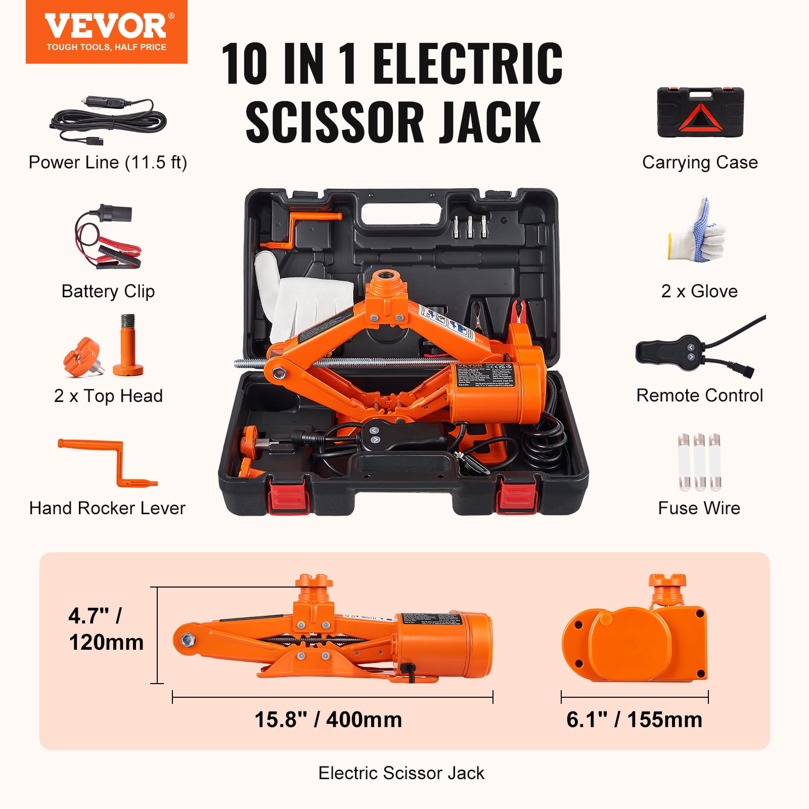 VEVOR Electric Car Jack, 3 Tons /6600 lbs Scissor Jack, 12V Electric Automatic Jack with Double Saddles and Remote Control