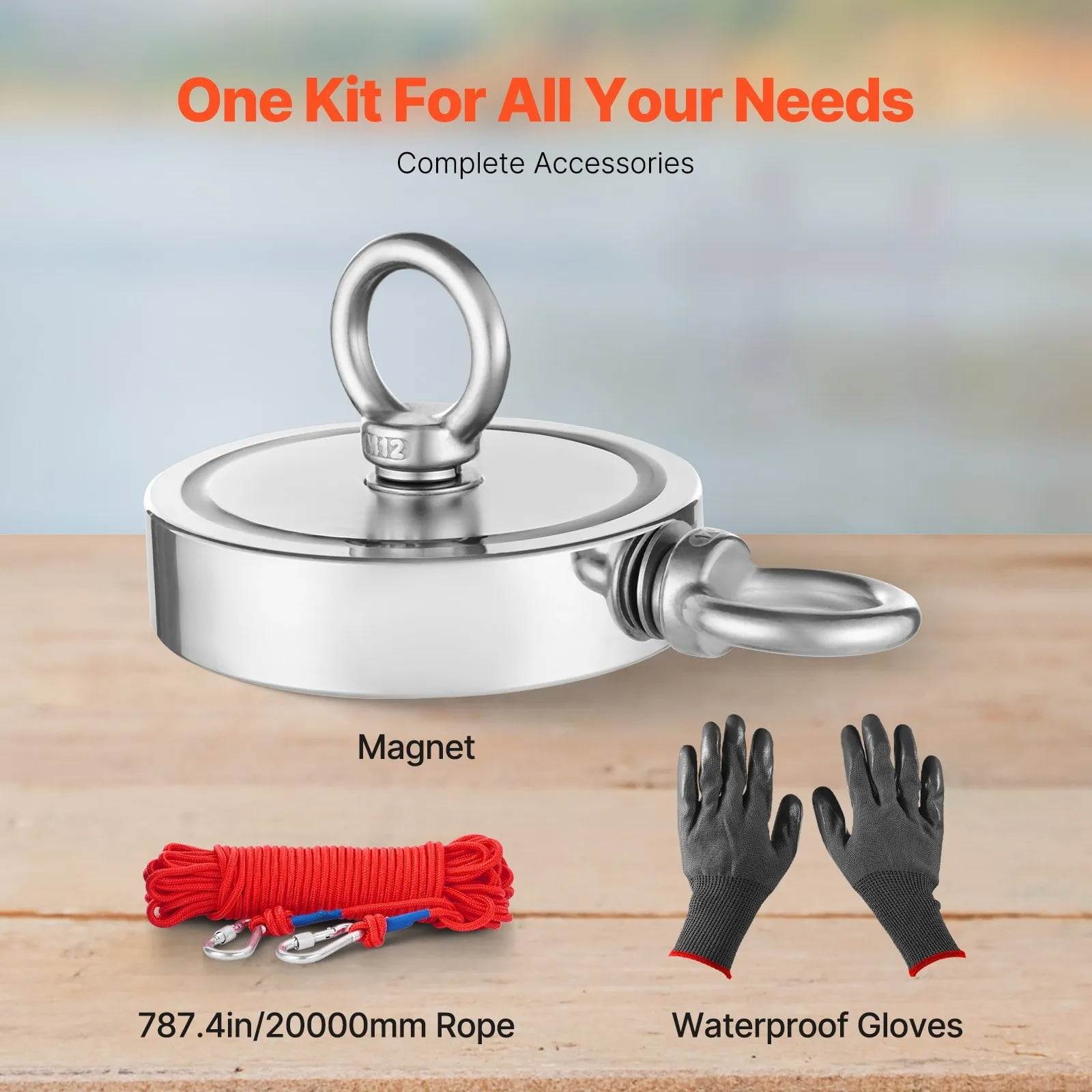 2000 LBS Magnet Fishing Kit, Double-Sided Neodymium Magnetic Fishing Set with Grappling Hook, Heavy Duty Rope & Gloves for Underwater Treasure Hunting
