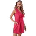 thumbnail image 2 of Mono de Verano para Mujer, Holgado, Sin Mangas, Plisado, con Lazo Frontal y Cuello en V, Color Rojo, Talla M, 2 of 6