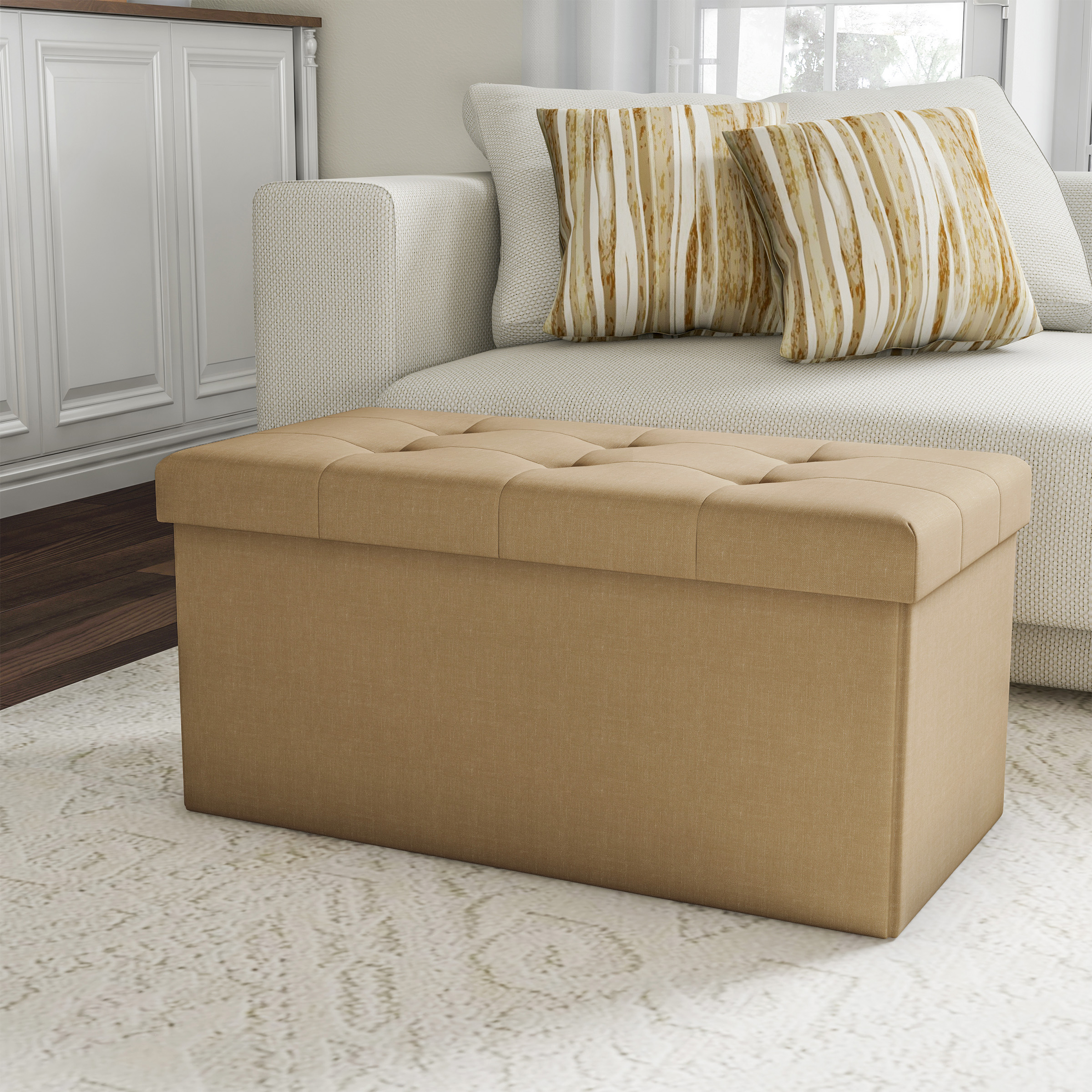 Lavish Home 30-inch Folding Storage Ottoman with Removable Bin (Beige) - image 2 of 8