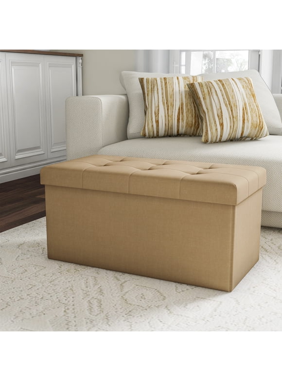 Somerest Home Rectangular Foldable Storage Bench Ottoman, Beige