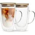 thumbnail image 1 of Double Walled Glass Coffee Mugs Unique Insulated Coffee Mugs With Handle And Bamboo Lid , Clear Glass Cups For Coffee Tea Latte Cappuccino Espresso 15OZ (Set of 2), 1 of 5