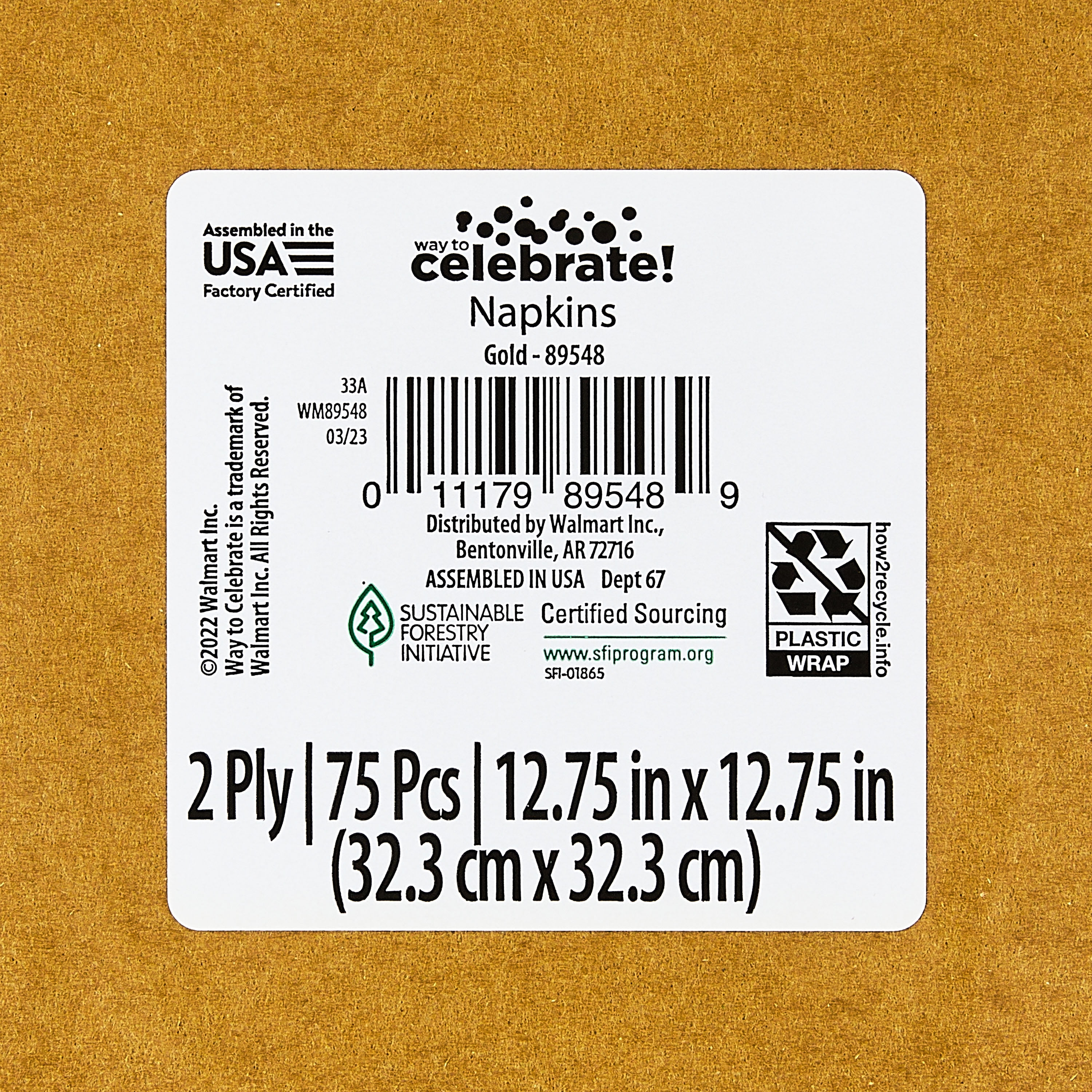 (2 pack) 75CT 6.5IN x 6.5IN Gold Disposable Paper Napkins by Way To Celebrate