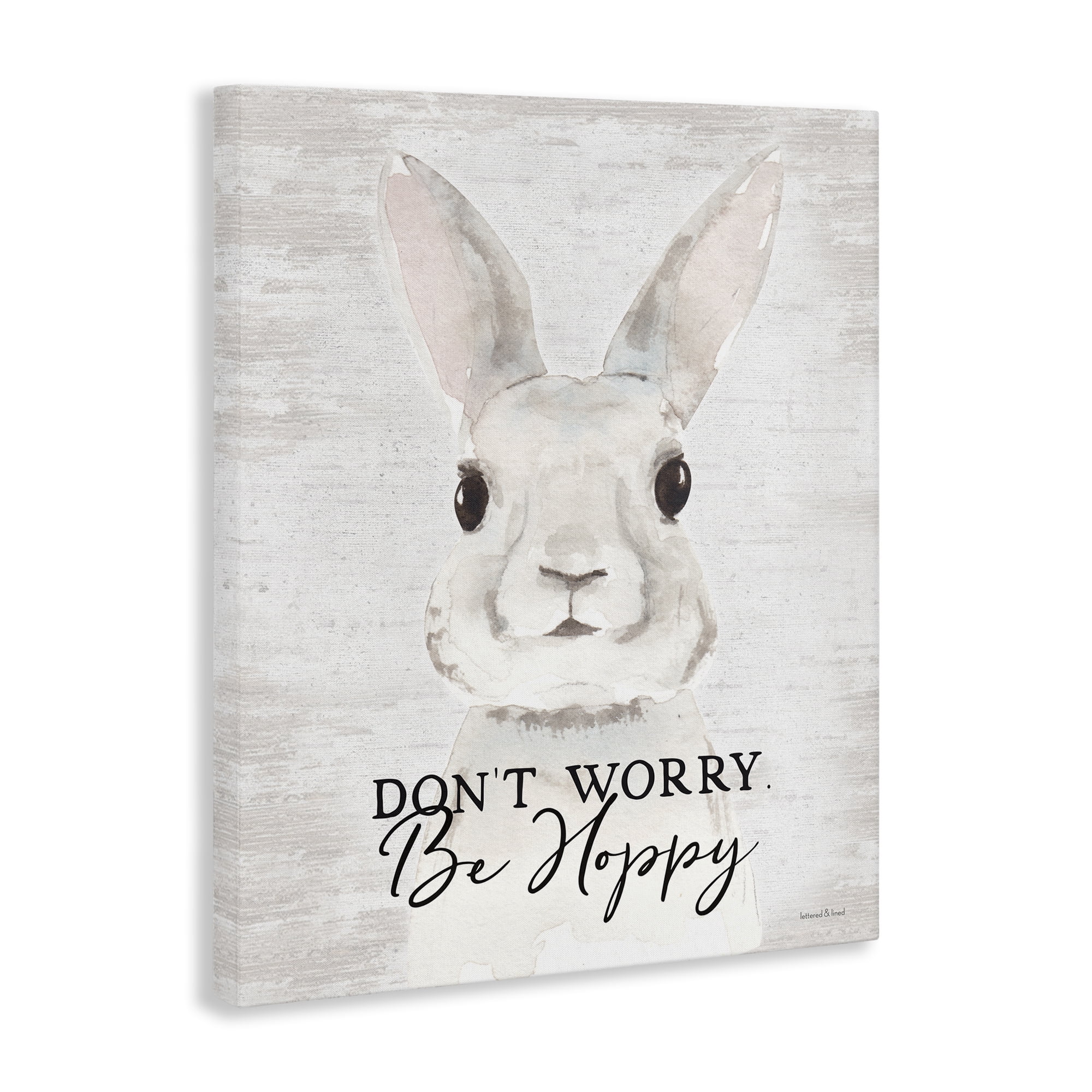 Don't Worry Be Hoppy Easter Bunny Rabbit Pun Canvas Art, 36 x 48, By Lettered and Lined