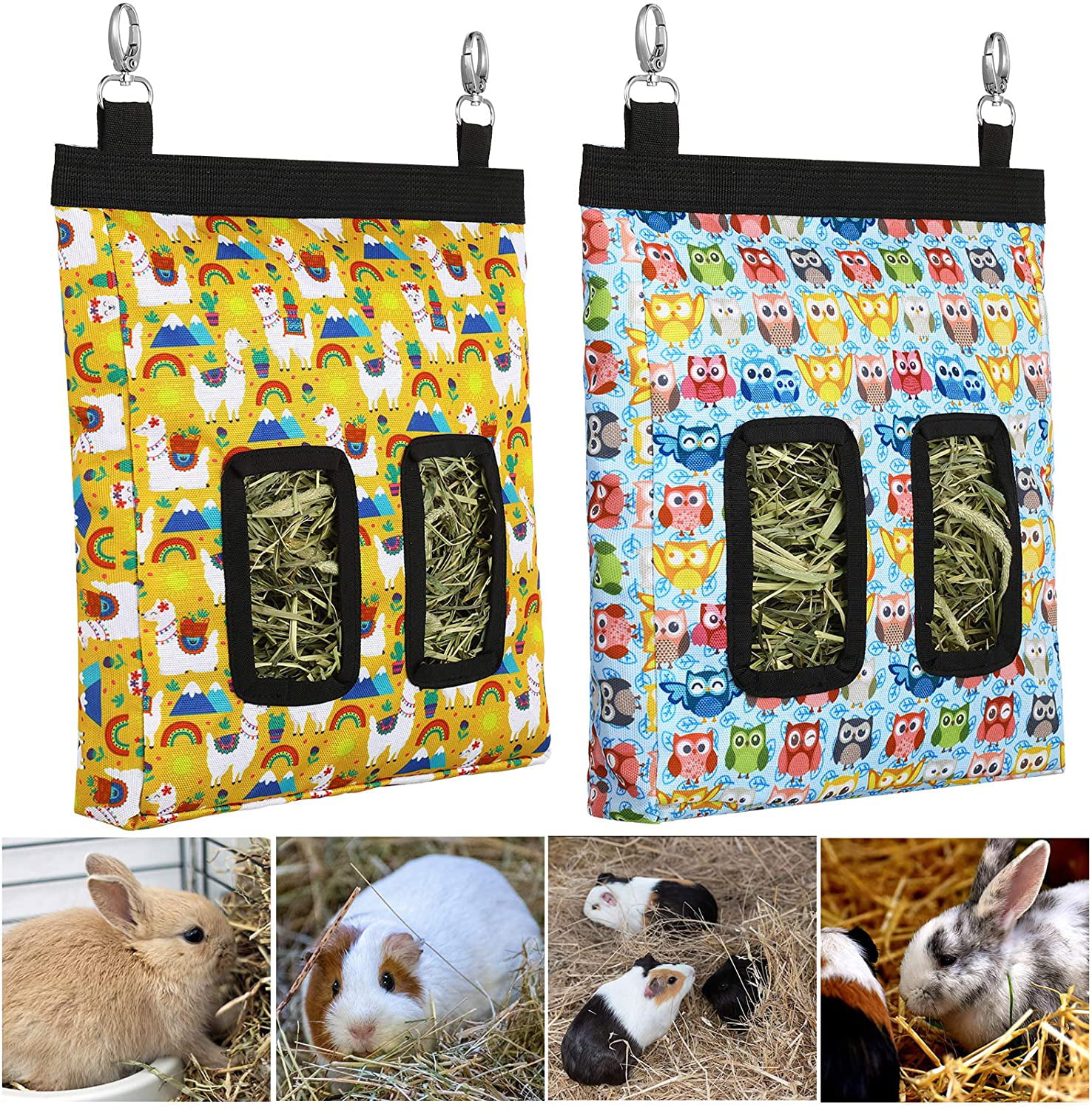 2 Pieces Rabbit Hay Feeder Bag Guinea Pig Hay Bag Small Animal Cute Hay Feeder Bag Hanging Feeder Sack Storage with 2 Holes for Rabbit Guinea Pig Chinchilla Hamsters Small Pets