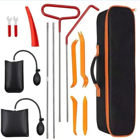 Car Tool Kit - Auto Trim Removal Tool Set With 4 Section Long Reach Hooks & Air Wedge Pump Bags, Stainless Steel Pry Tools For Door Panel, Interior, Audio, And Window Repair - Universal For Cars-A