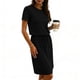 thumbnail image 2 of TaTaai Women's Round Neck Drawstring Waist Midi Dress Solid Color Casual Short Sleeve Dress Lightweight Stretchy Polyester Blend Gift, 2 of 6