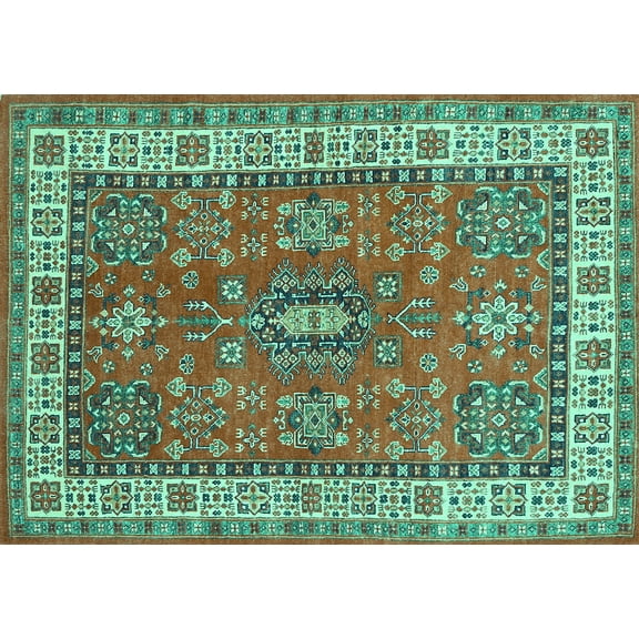 Ahgly Company Machine Washable Indoor Rectangle Persian Turquoise Blue Traditional Area Rugs, 5' x 7'