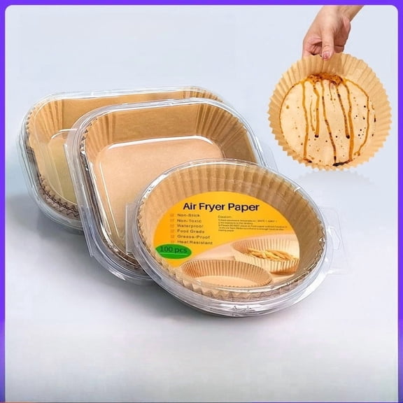 zrova 100 Pcs Square & Round Air Fryer Liners, Food‑Grade Silicone Parchment Paper, Oil‑Proof Waterproof High Heat Resistant Disposable Baking Paper for Air Fryer Oven Grilling
