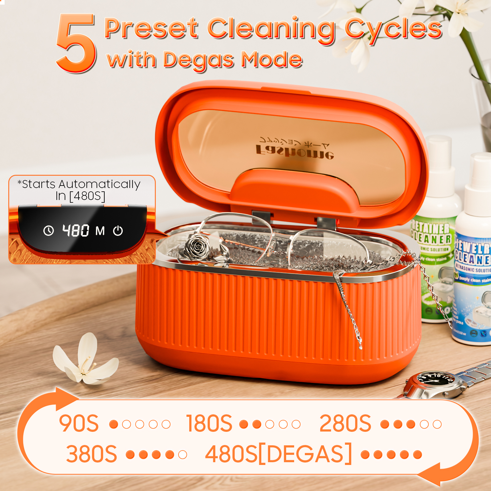 Professional Ultrasonic Cleaner with 200ML Solution, 45KHz 20oz Jewelry Cleaner Ultrasonic Machine with Basket Watch Stand for Rings, Necklaces, Eyeglasses, Dentures, Retainers