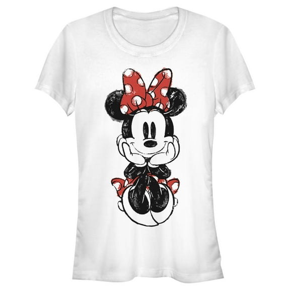 Junior's Mickey & Friends Sitting Minnie Sketch Graphic Tee White Small
